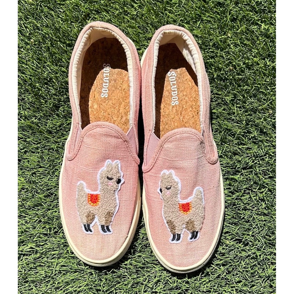 Soludos Llama Smoking Slipper Pink Canvas Slip On Sneakers